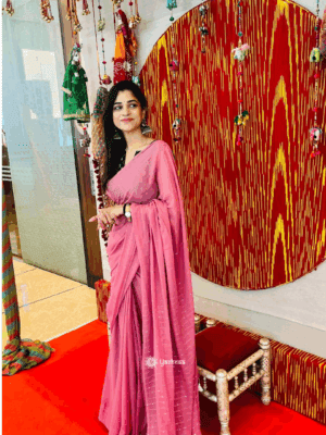 Rose Pink Mul Cotton Saree with Subtle Stripes